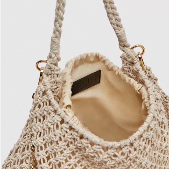 NWT-Zara sack shoulder bag-handmade ecru crochet - Picture 5 of 6